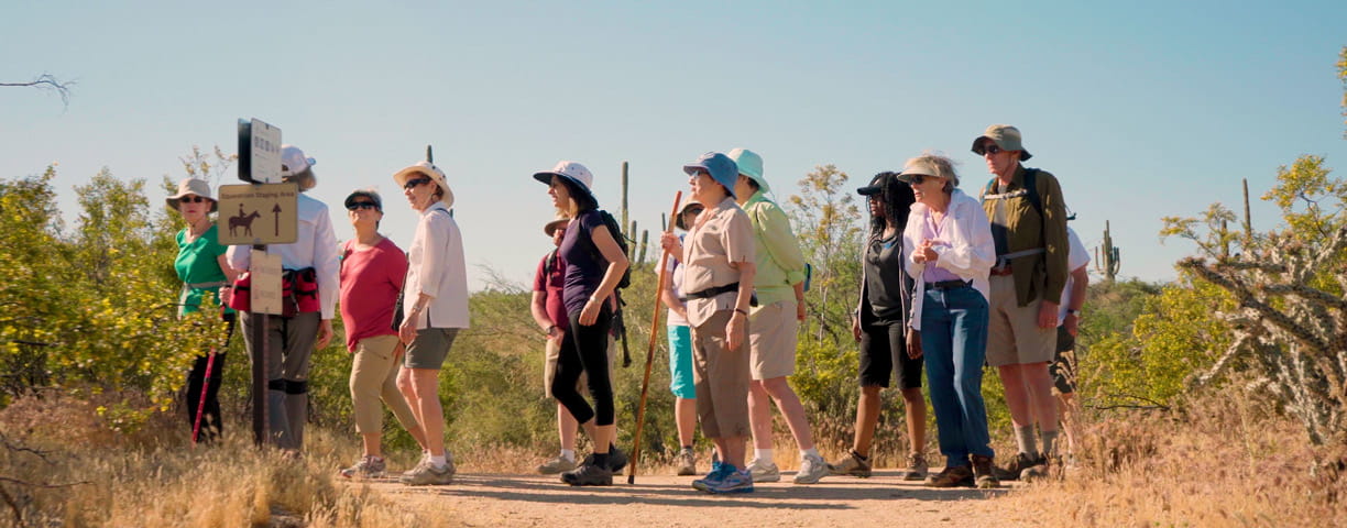 A group of residents enjoy Vi at Grayhawk's hiking club.